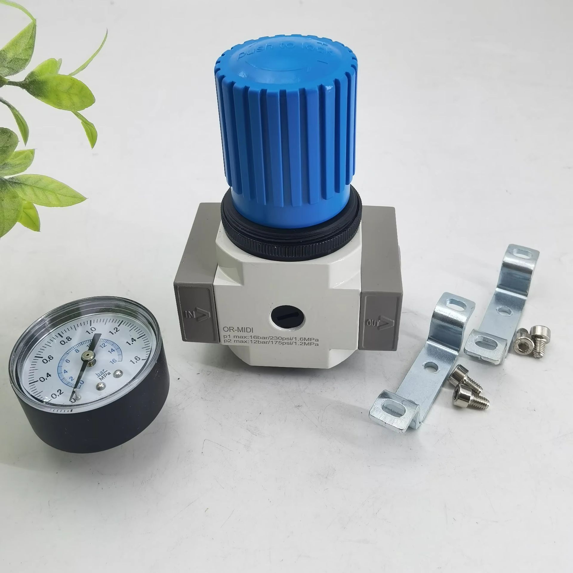 OR-MIDI Air Compressor Pressure Regulator/Stable Pneumatic Pressure Relief Valve for Tools & Automation with Pressure Gauge