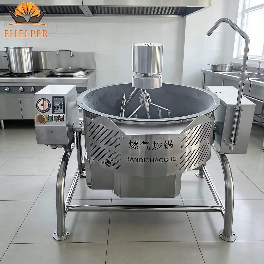 150L Gas Cast Iron Tilt Pot, Planetary Non-stick Blade Mixer, Adjustable Fire & Speed, Detachable Inner Wok CE Certified