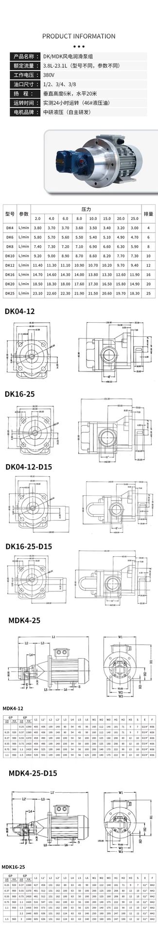 Large Flow Hydraulic Oil Pump for Wind Power Dk4-12/16-25 with High & Low Temperature Circulation Capabilities 750W Pump Head