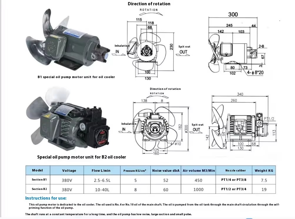 ROP-1ME200 Oil Cooler and Pump Motor Compatible with Oil-11AM+230# Oil-12AM+230# Oil-13AM+230# for Gas Media