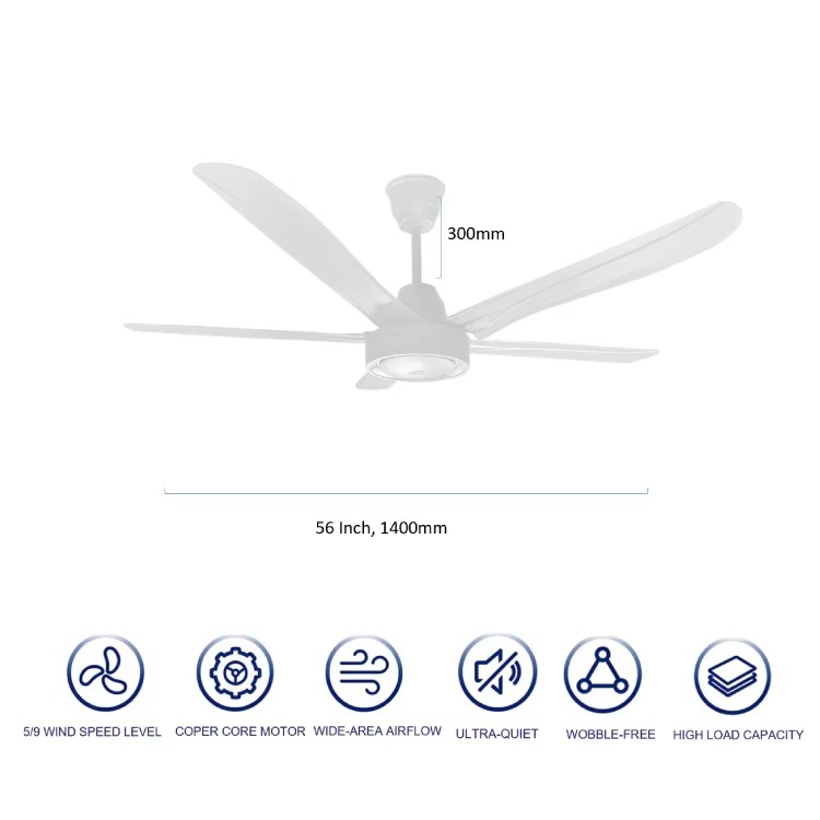 White Modern 56-Inch Remote Control Air Cooling Ceiling Fan with BLDC Motor Energy Saving 9-Speed Quiet Design fans