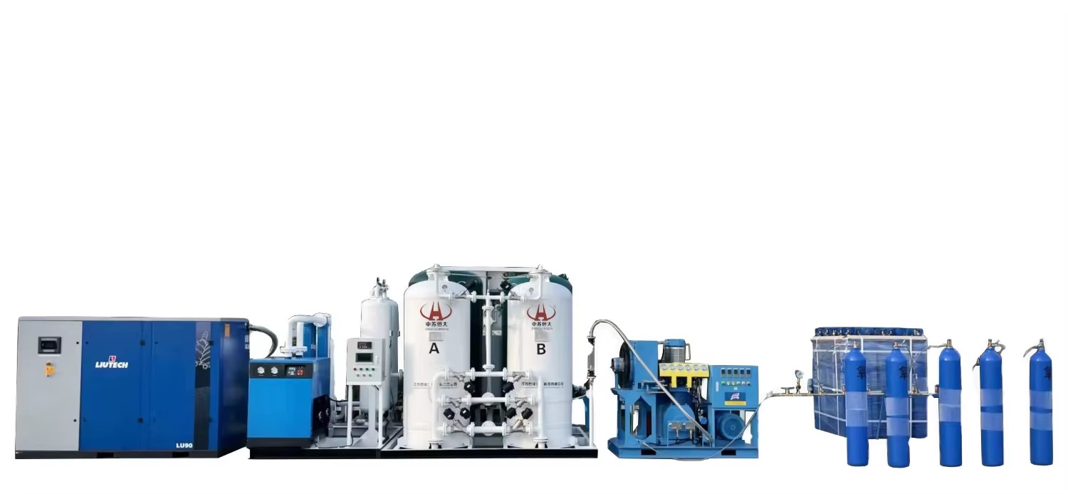 Integrated PSA Oxygen Production Plant with Cylinder Refilling System 99.5% Purity for Industrial and Medical Gas Distribution