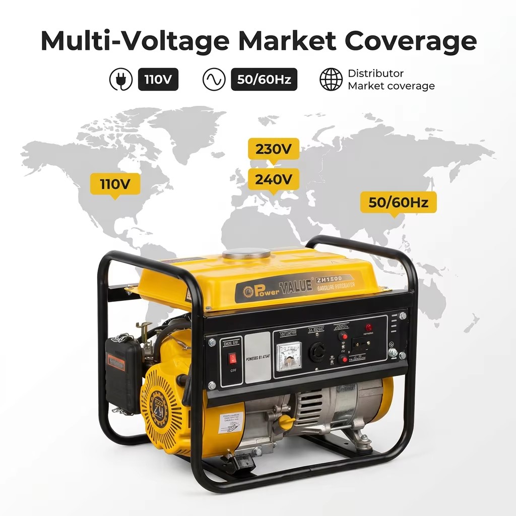 LPG/Natural Gas 4-Stroke Generator Household 1kVA 1KW Recoil/Electric Starter 50/60Hz POWERVALUE ZH1500NGHD