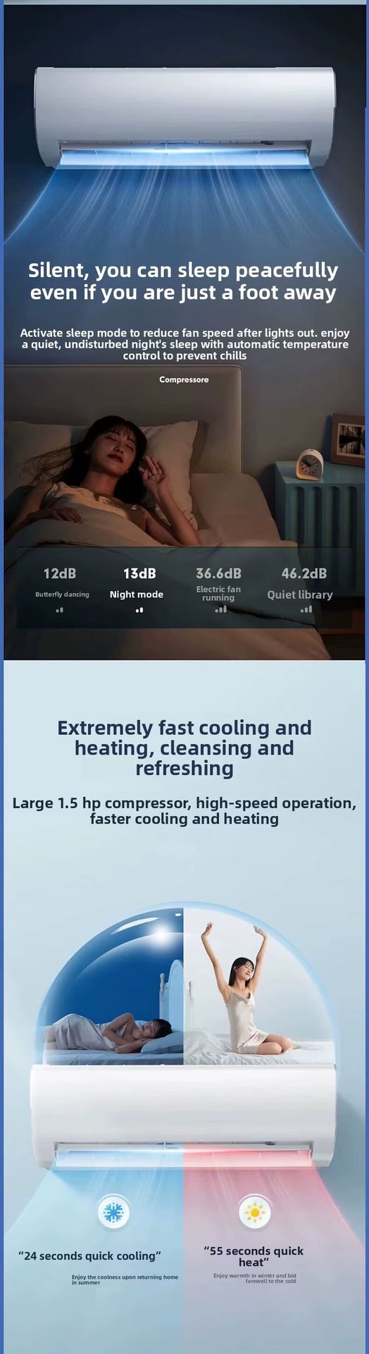 3HP Inverter Wall Mounted Air Conditioner R410A Cooling Heating 1st Energy Saving for Bedroom Home Use 12000-30000BUT