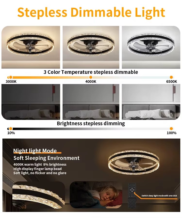 20 Inch Smart Ceiling Fan Light DC Ultra-Quiet Reversible Airflow Timer Energy-Saving APP/Remote Control Electric Household