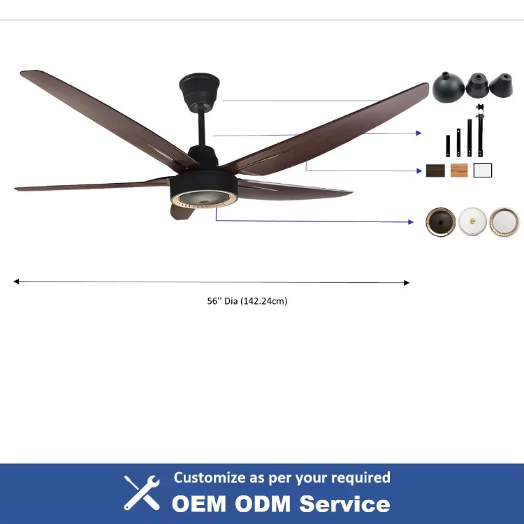Factory Supply Eco-Friendly 56'' 5-Blades Remote Control Reversible Ceiling Fan BLDC Energy-Saving Fans for Hotel Restaurant