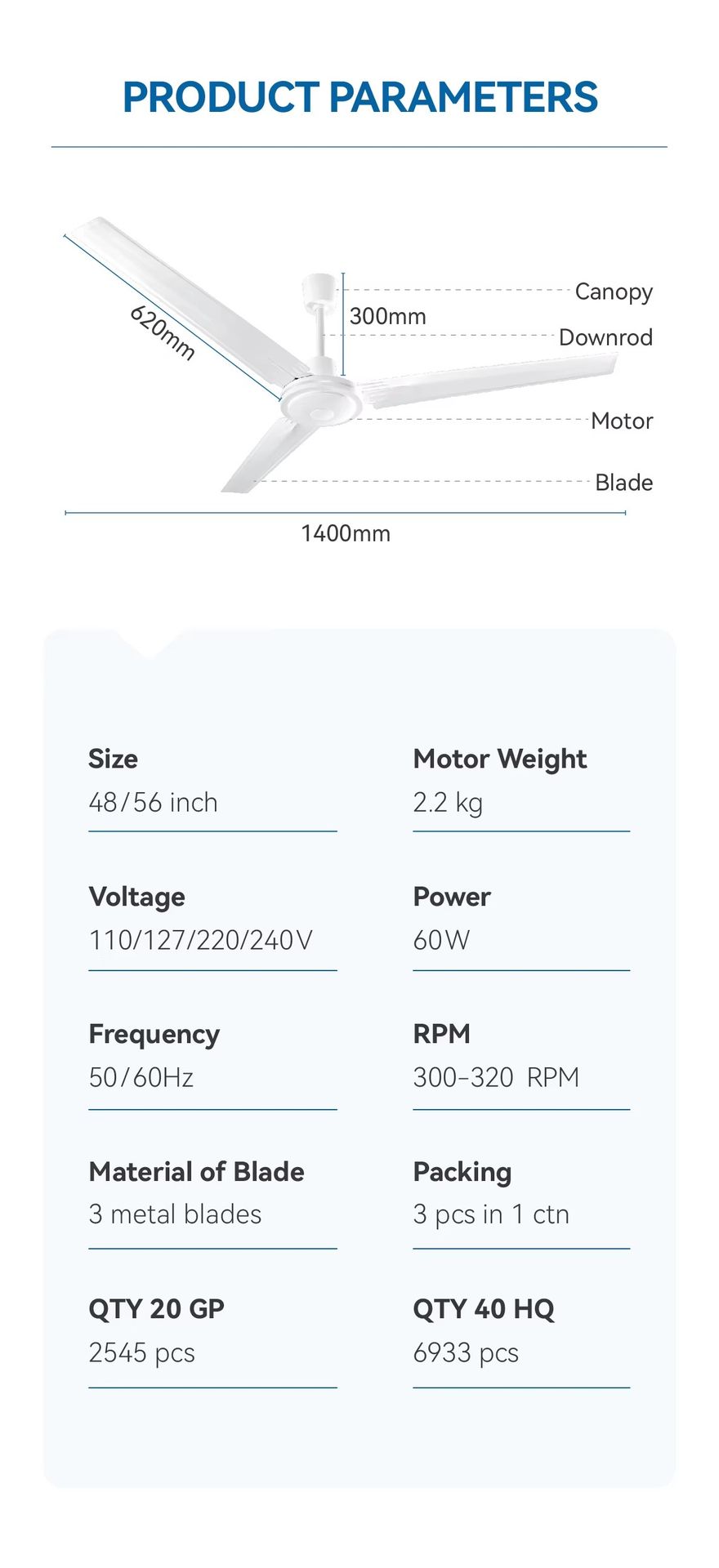 Modern Energy Saving Cheap Electric Hotel Use Foldable Metal Ceiling Fan Mechanical Regulator LED Light 56 Inch ACDC 3 Blades