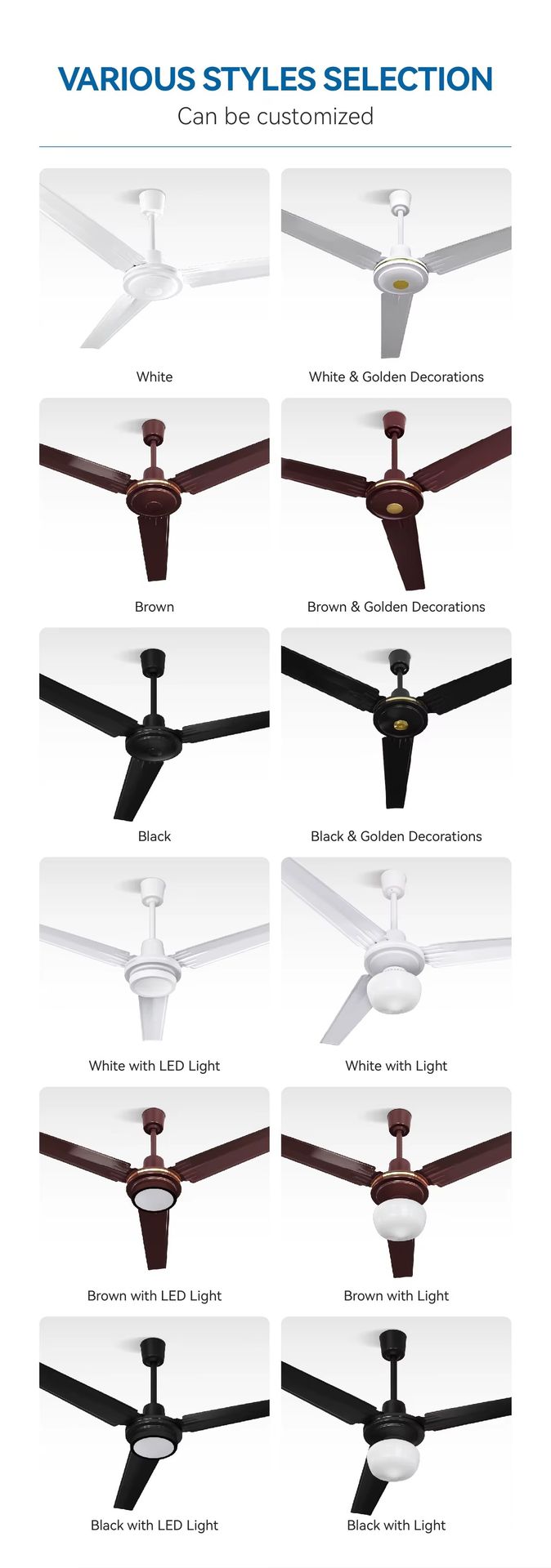 Modern Energy Saving Cheap Electric Hotel Use Foldable Metal Ceiling Fan Mechanical Regulator LED Light 56 Inch ACDC 3 Blades
