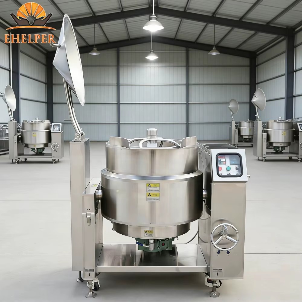 Automatic Gas Double Jacketed Commercial Sauce Maker Tilting Cooking Mixer Pot with Motor for Bakery & Seasoning Plant Use