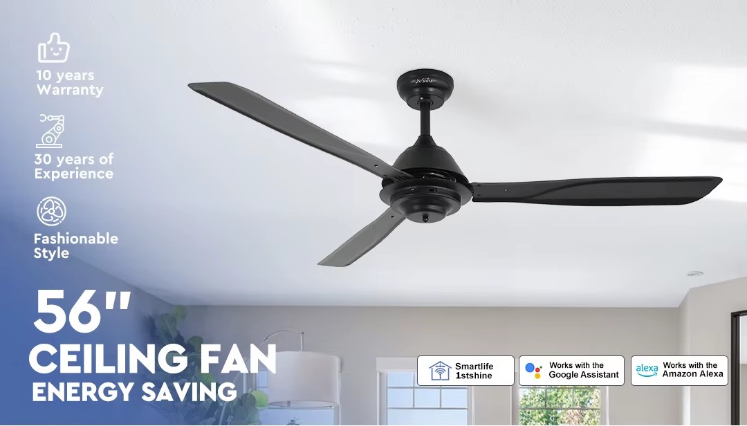 1stshine New Rustic Iron Living Room Bedroom Energy Saving Eco Friendly Smart Home TUYA Wifi Elegant Design Ceiling Fan