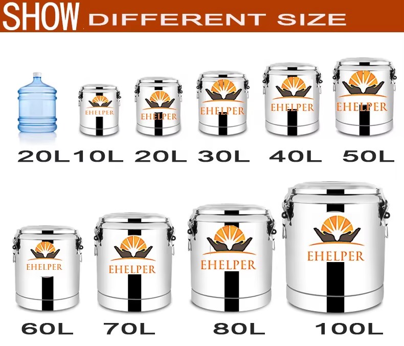 10-100L Stainless Steel Insulated Bucket Optional Tap Leak Proof Energy Saving for Commercial Use Iced Lemon Water Chocolate