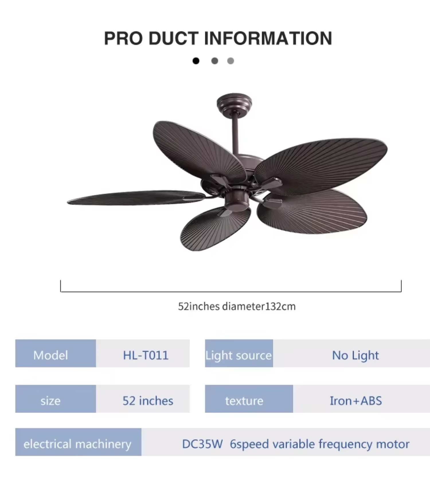 52-inch DC Motor Energy-saving 5 ABS Blade 6-speed Adjustable with Remote Control Fan Ceiling Fan