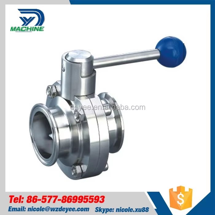 Hygienic Stainless Steel SS316L Butterfly Valves with Triclamp Ends Manual Control Structure for Water Media