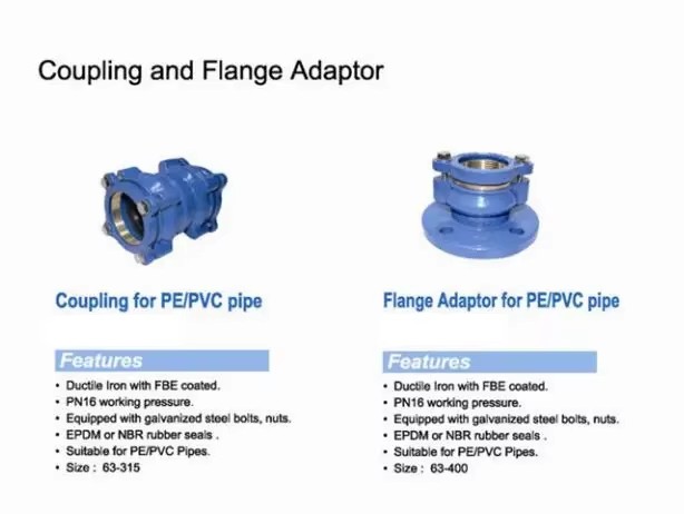 Ductile Iron Restrained Flange Adaptor Coupling for HDPE Pipes With Brass Ring