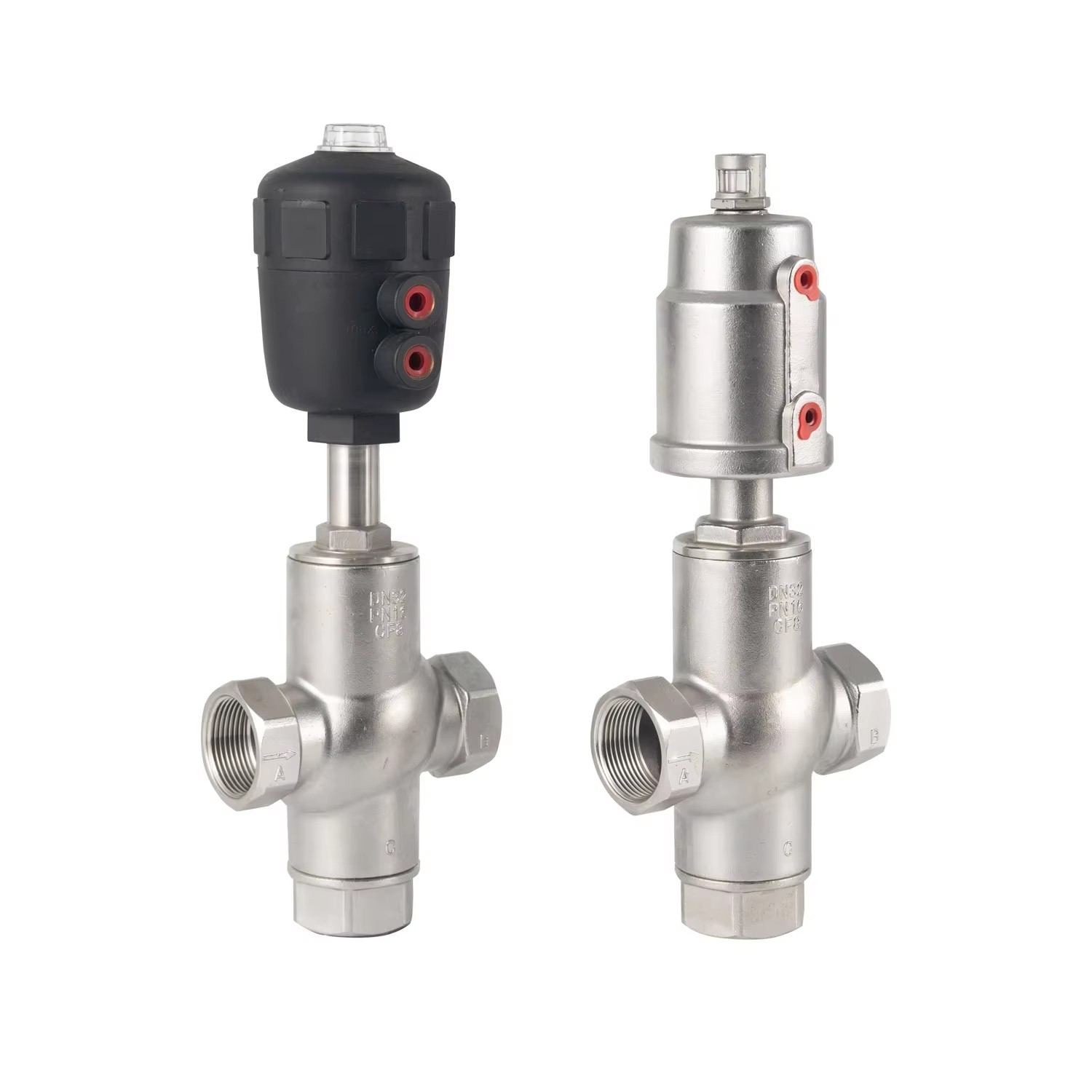 Stainless Steel Pneumatic Three Way Threaded Angle Seat Piston Valve for Oil Water Gas