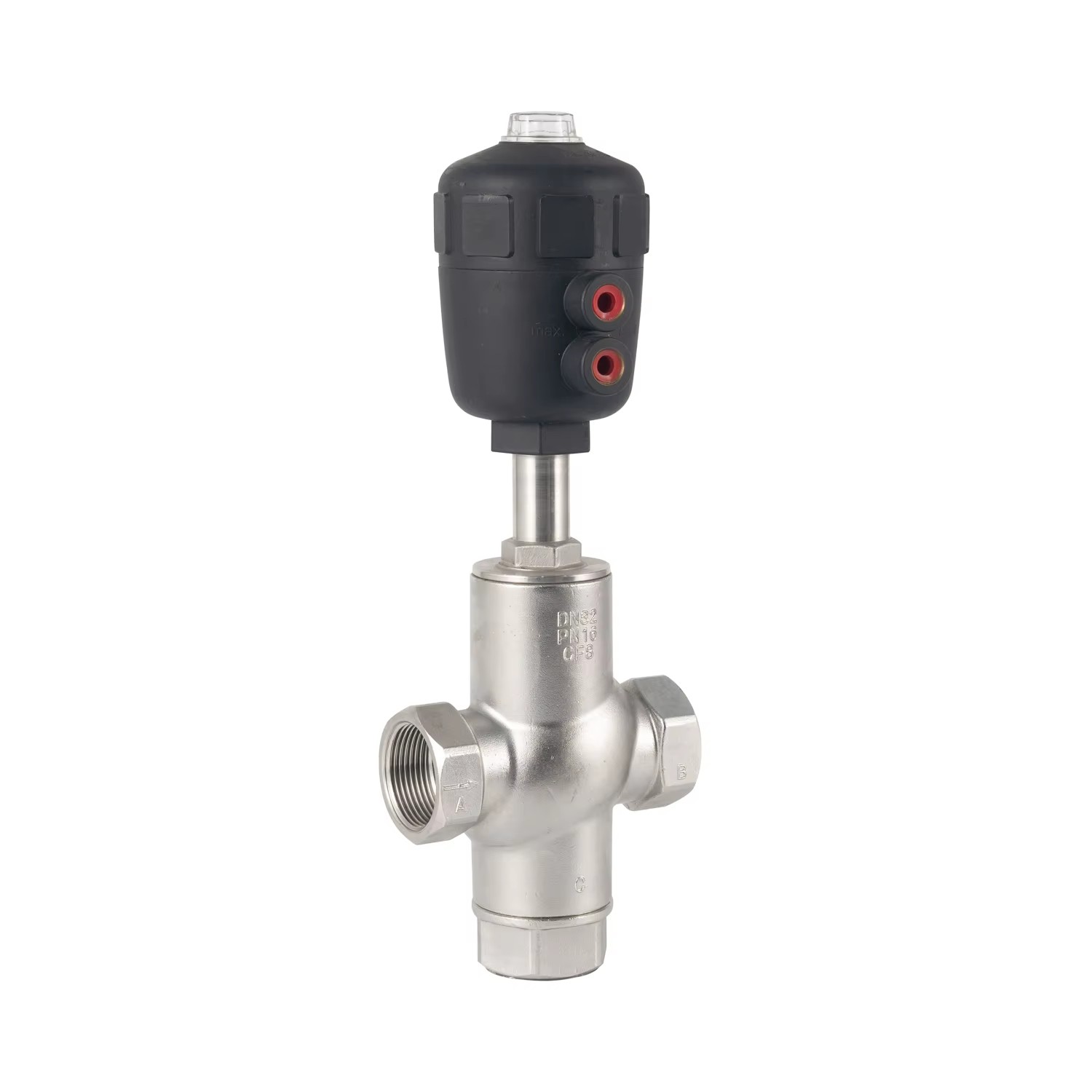 Stainless Steel Pneumatic Three Way Threaded Angle Seat Piston Valve for Oil Water Gas