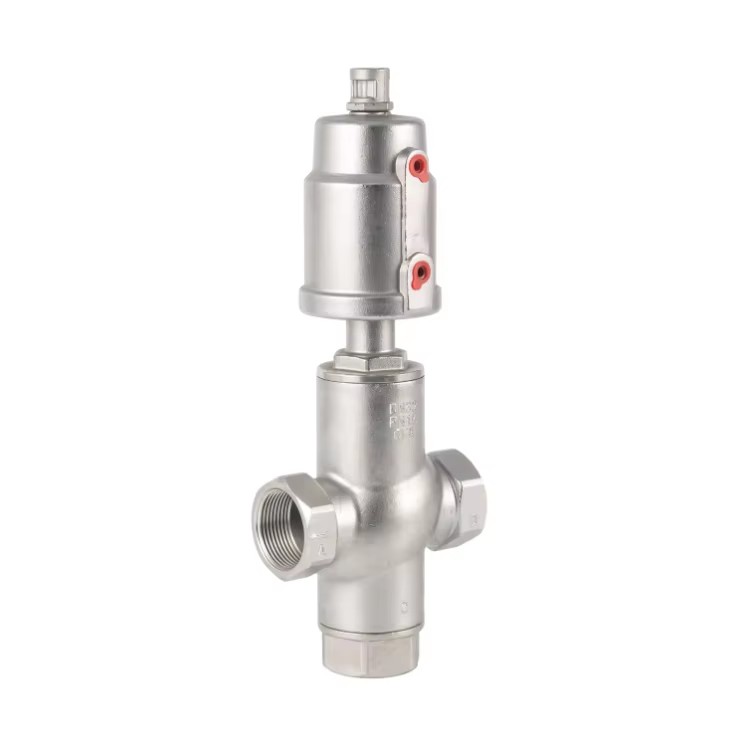 Stainless Steel Pneumatic Three Way Threaded Angle Seat Piston Valve for Oil Water Gas