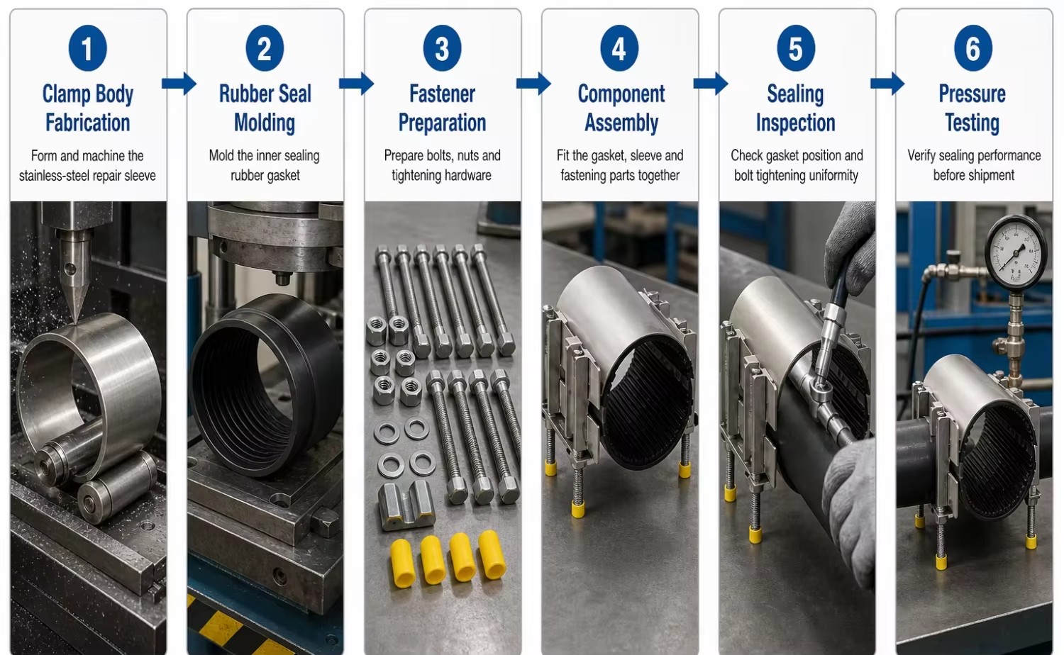 Quick Connect Ductile Iron Single Band Stainless Steel Water Pipe Clamp Leak Repair for High Pressure Smooth Surface Treatment