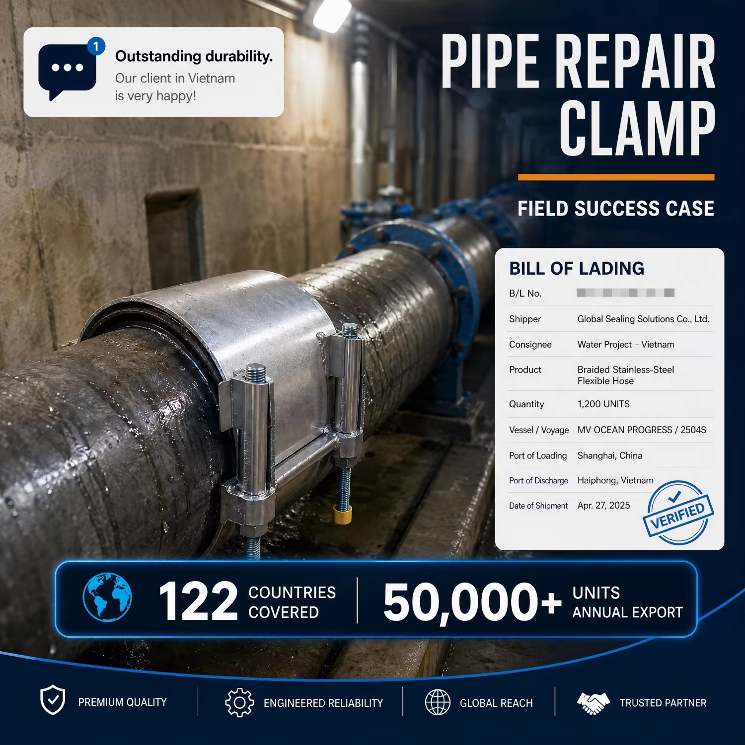 Quick Connect Ductile Iron Single Band Stainless Steel Water Pipe Clamp Leak Repair for High Pressure Smooth Surface Treatment