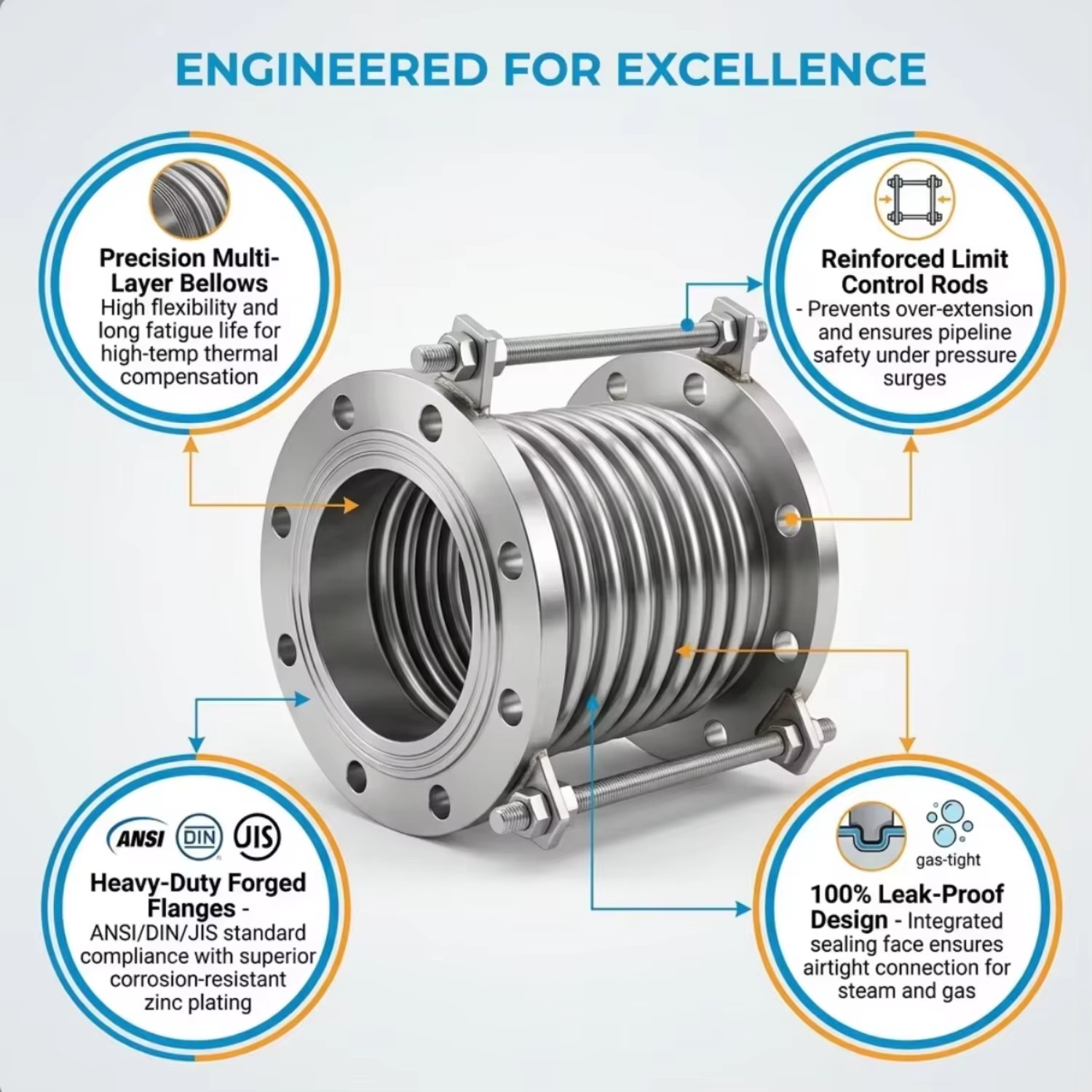 Factory Price Stainless Steel Flexible Metal Bellows Compensator Zinc Plated Expansion Joint for Thermal Piping Systems