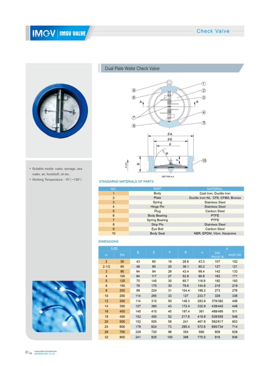 DN150 PN16 DIN Double Disc Stainless Steel Wafer Type Spring Check Valve