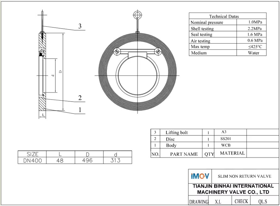 ANSI 150 Stainless Steel 316 Wafer Type Single Door Check Valve for Drain