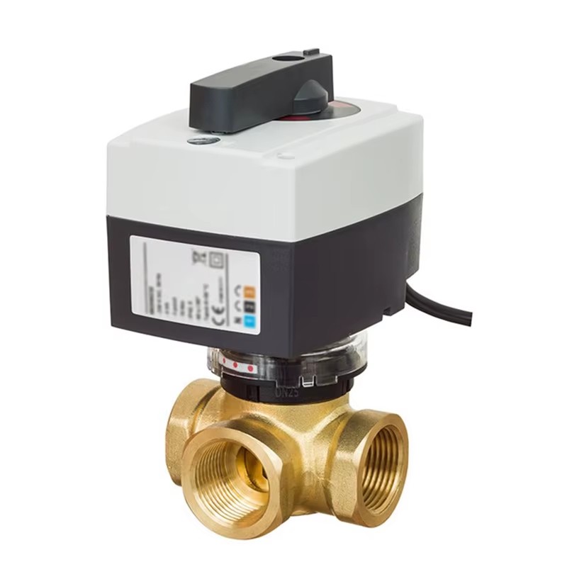 3-Way Brass Electric Ball Valve Motorized Brass Three-Port Valve 24V DC/AC Threaded Actuator Valve for Industrial Plumbing HVAC