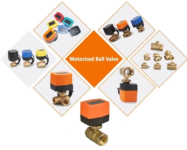 3-Way Brass Electric Ball Valve Motorized Brass Three-Port Valve 24V DC/AC Threaded Actuator Valve for Industrial Plumbing HVAC