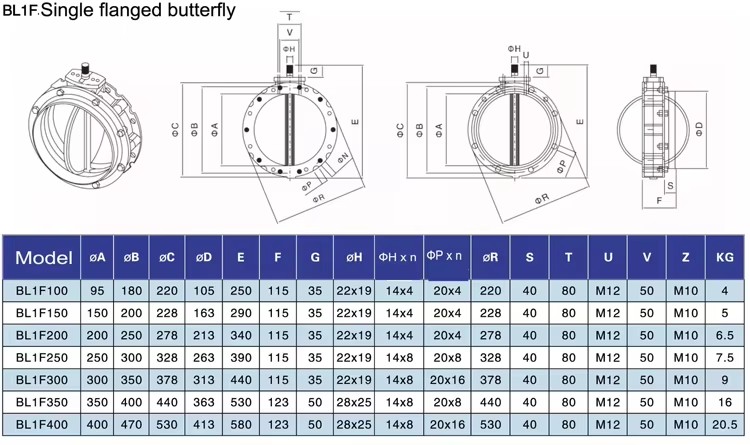 DN100 Aluminium Double Flanged Pneumatic Actuator Powder butterfly Valve