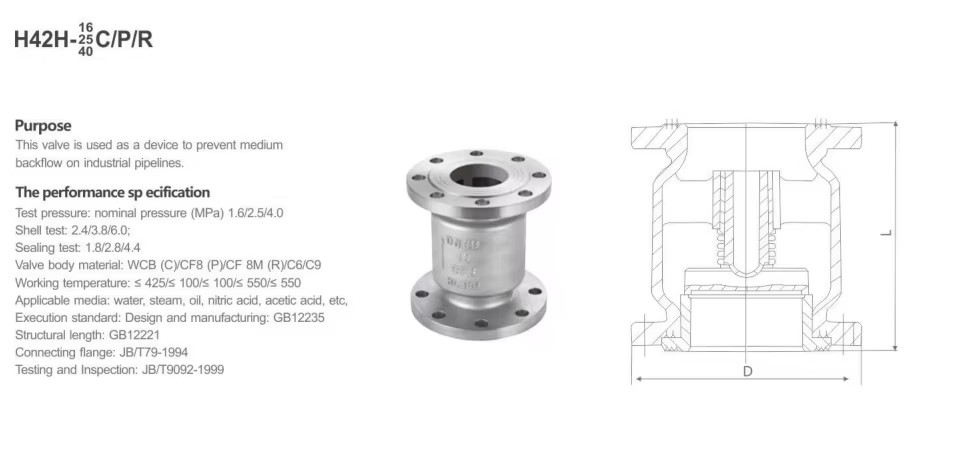 OEM Custom 2-Inch Flange Manual Check Valve -made SS304 SS316L H42W-16P Stainless Steel High Quality Check Valves