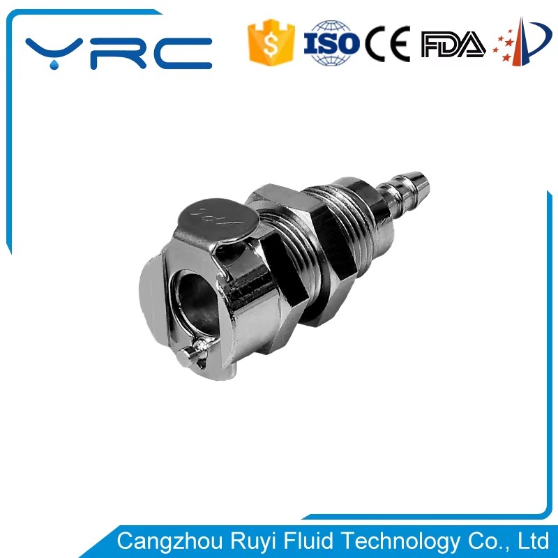 Chrome Plated Brass Quick Coupling Panel Mount Valved Shut-Off Fluid for Pipe Fittings