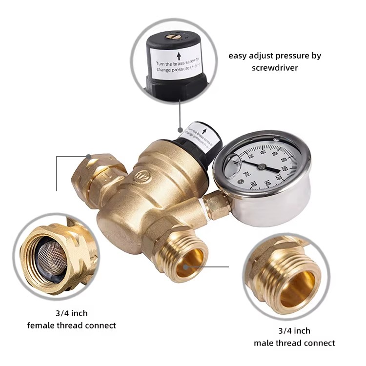 3/4INCH Reducing Valve Water Pressure Regulator Valve Brass with Gauge