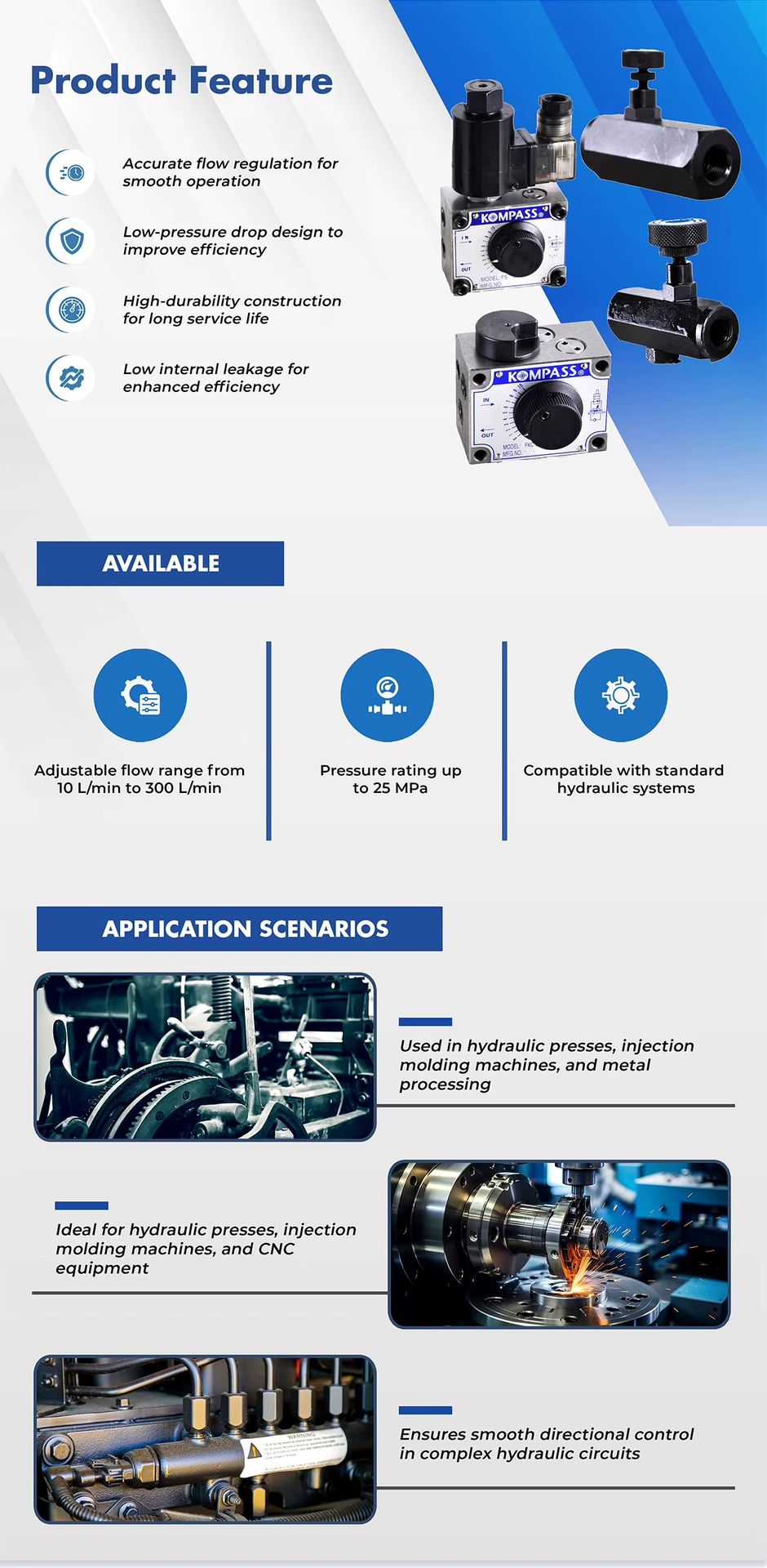 Kompass Hydraulic Valves Advanced Flow Control Customizable Multi-Parameter Origin 1 Year Warranty 1.4kg