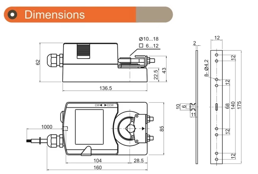 24VAC/DC Air Flow Regulating HVAC Systems 4N.m Damper Actuators 0-10v