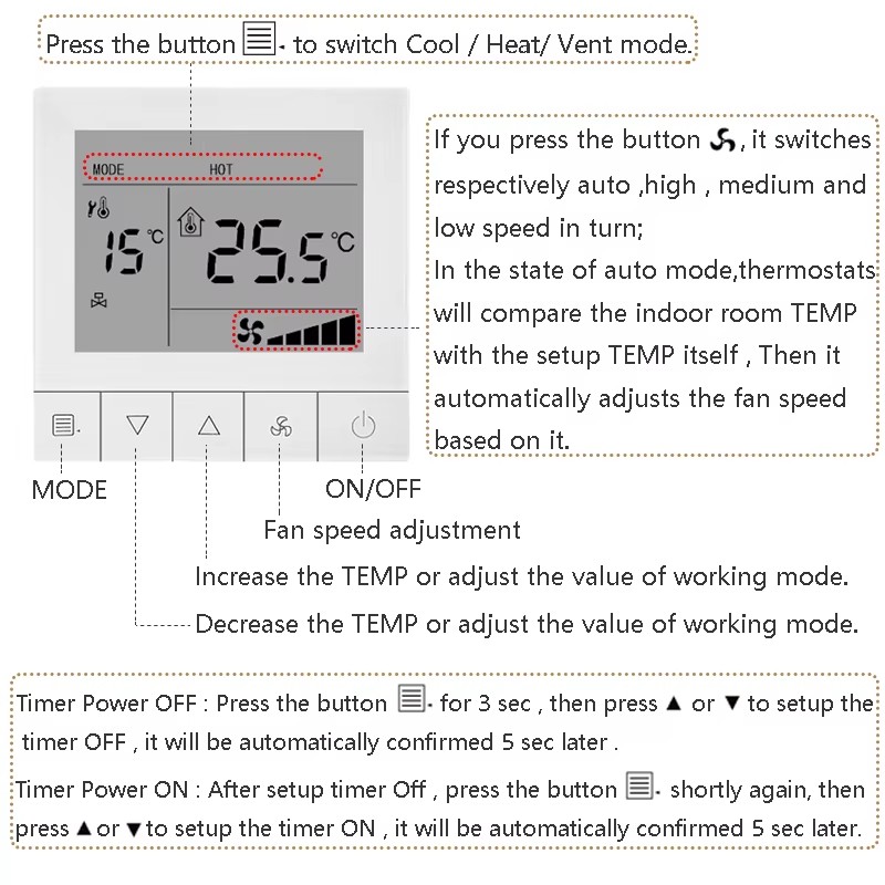 LCD Digital Temperature Thermostat Controller HVAC System Room Thermostat
