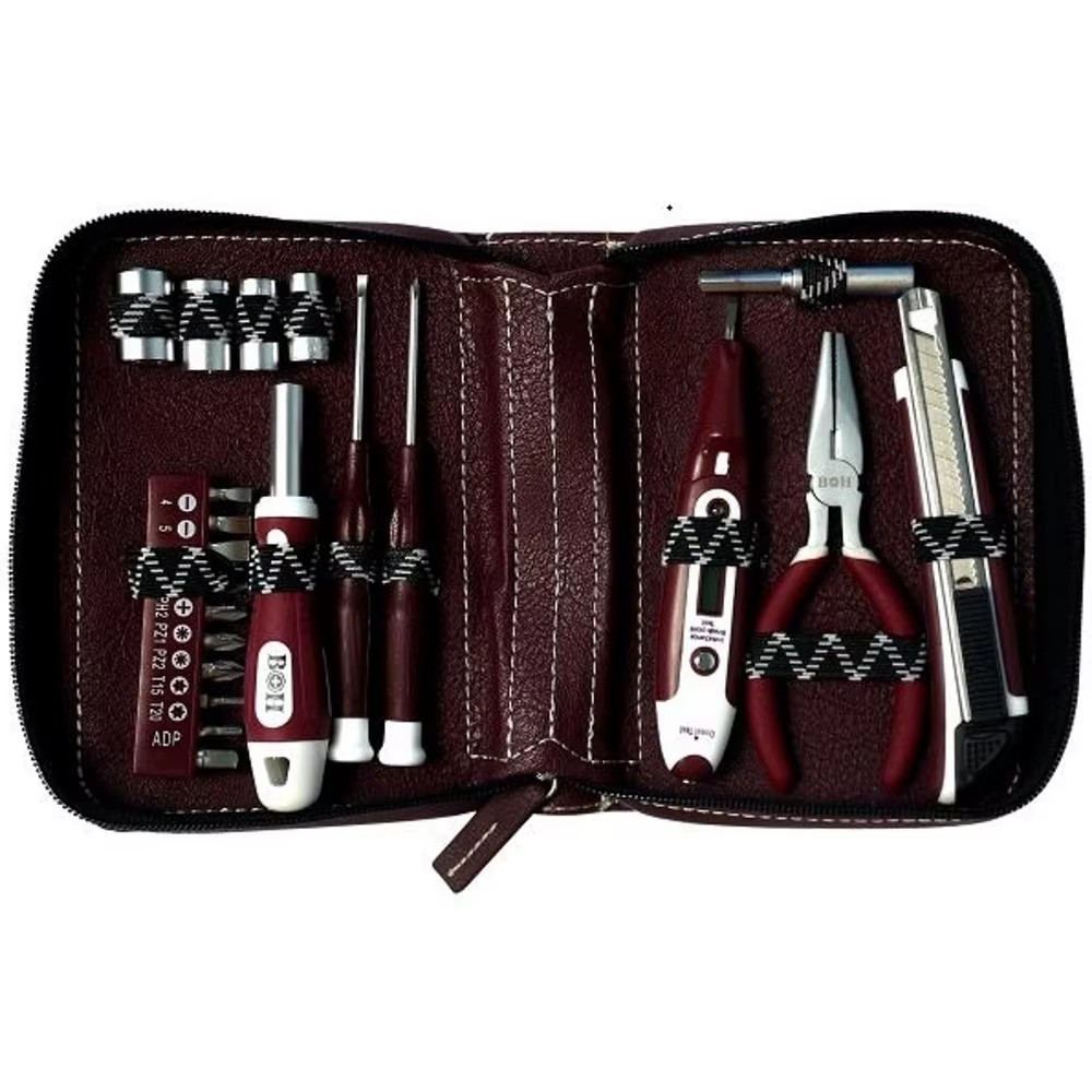 22pcs Mini Hand Repair Gift with Leather Bag Tool Kit Tool Set