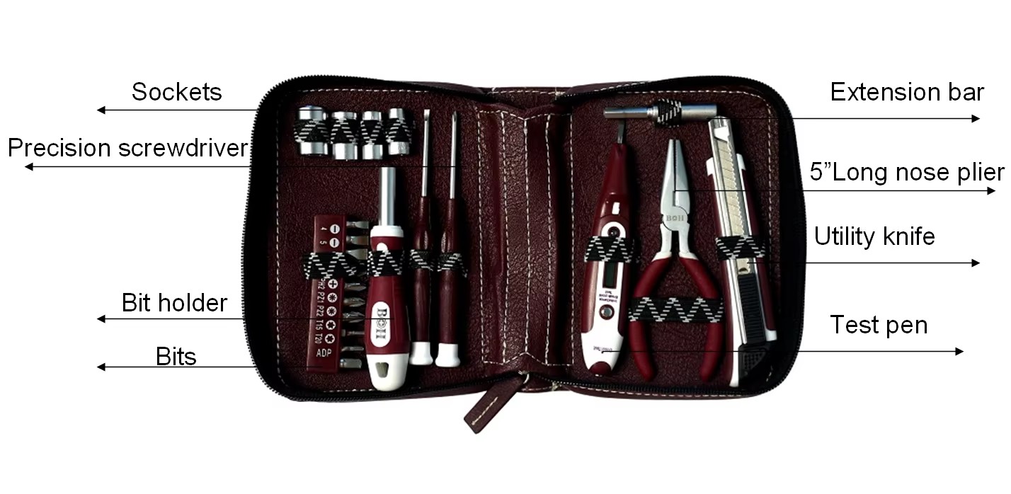 22pcs Mini Hand Repair Gift with Leather Bag Tool Kit Tool Set