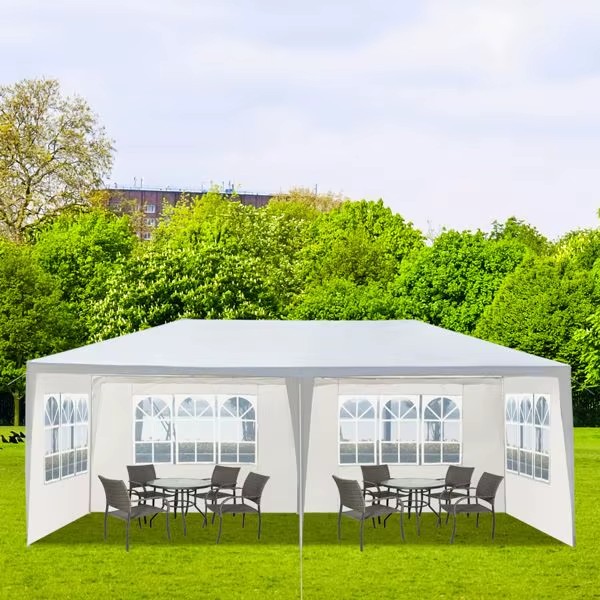 10X20 Outdoor Wedding Party Tent 4 Removable Sidewalls Polyester Waterproof Canopy White Gazebo Aluminum Frame Quick-Opening