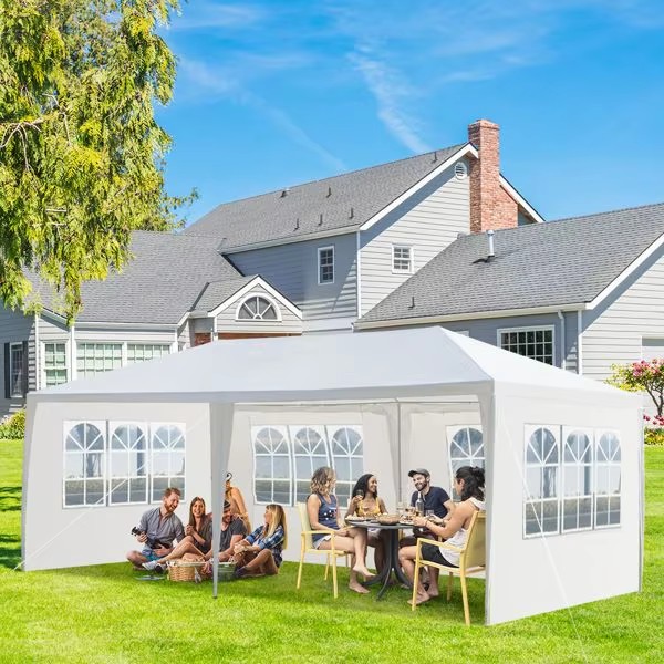 10X20 Outdoor Wedding Party Tent 4 Removable Sidewalls Polyester Waterproof Canopy White Gazebo Aluminum Frame Quick-Opening