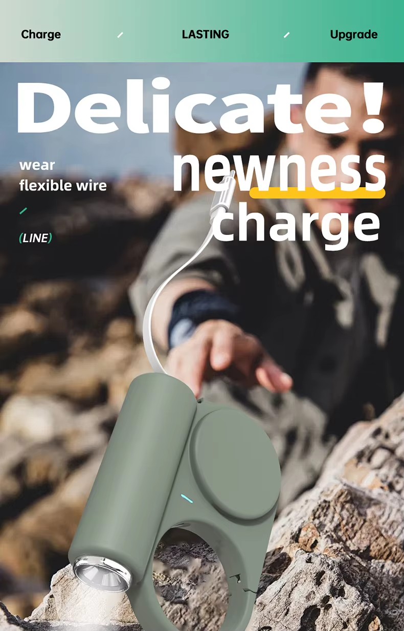 Innovative 5000mAh Portable Charger with Retractable Built in Cable USB C Outdoor External Battery Pack with SOS Flashlight