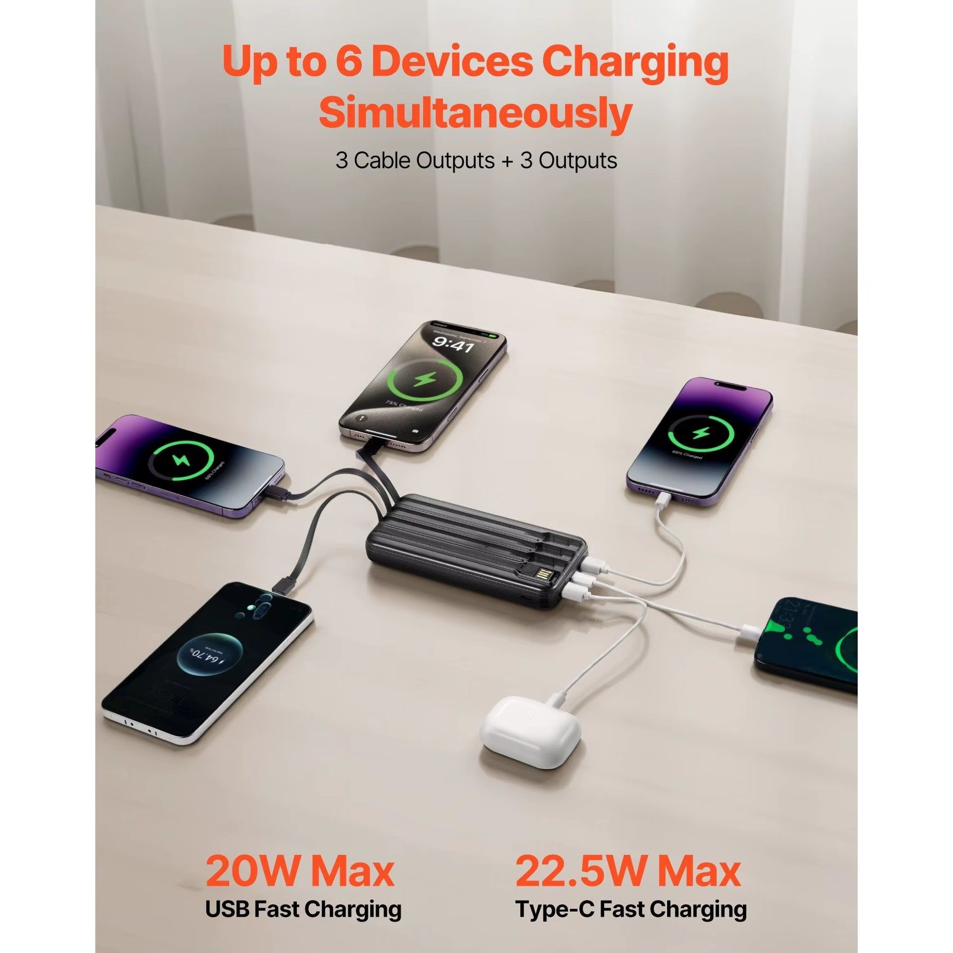 Portable Plastic Power Bank 10000mAh Fast Charging Micro B Input Smart LED Display for