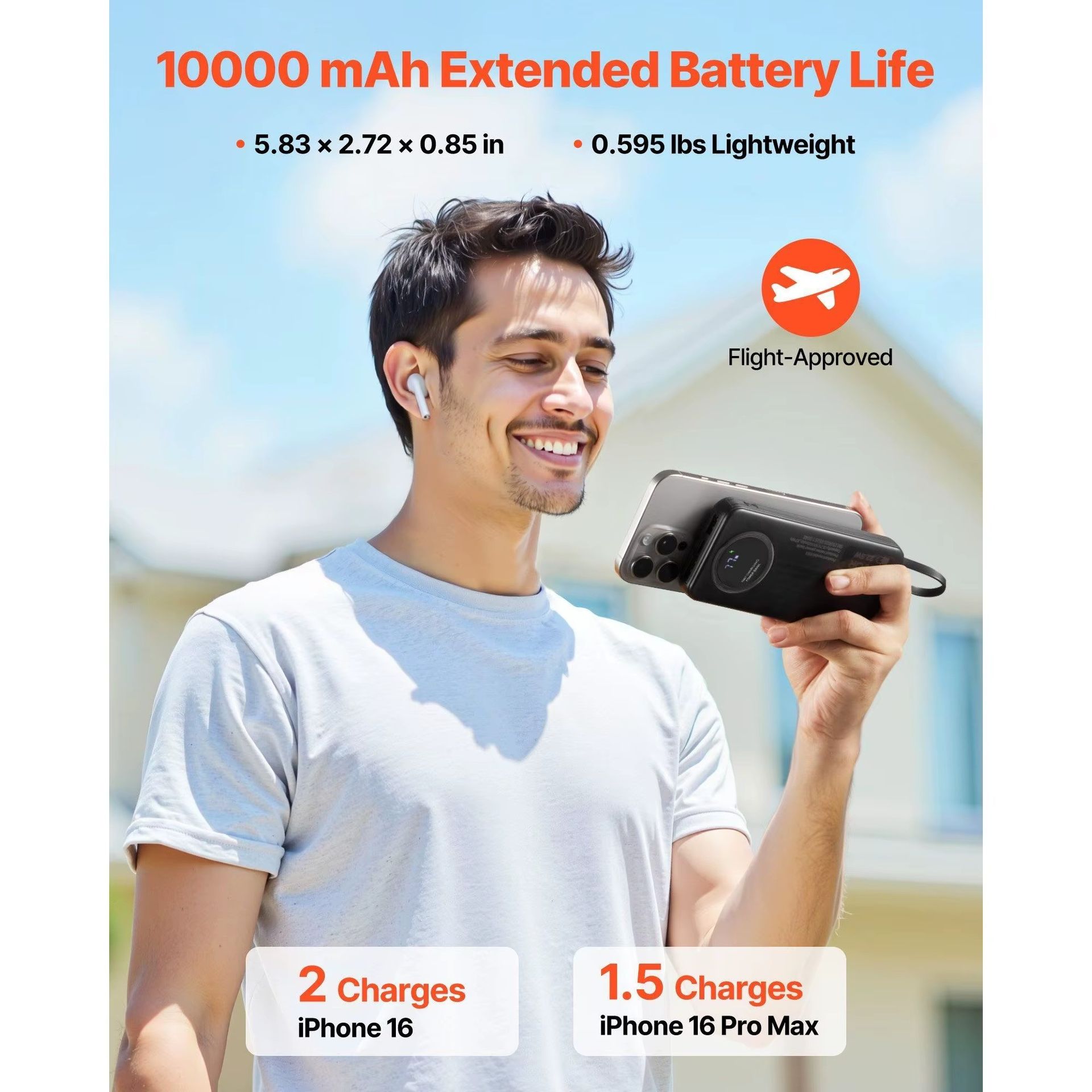 Portable Plastic Power Bank 10000mAh Fast Charging Micro B Input Smart LED Display for