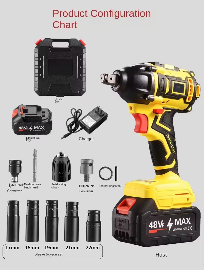 Rechargeable Battery Portable Cordless Power Screwdrivers High Torque Brushless Lithium Electric Impact Wrench for Tires