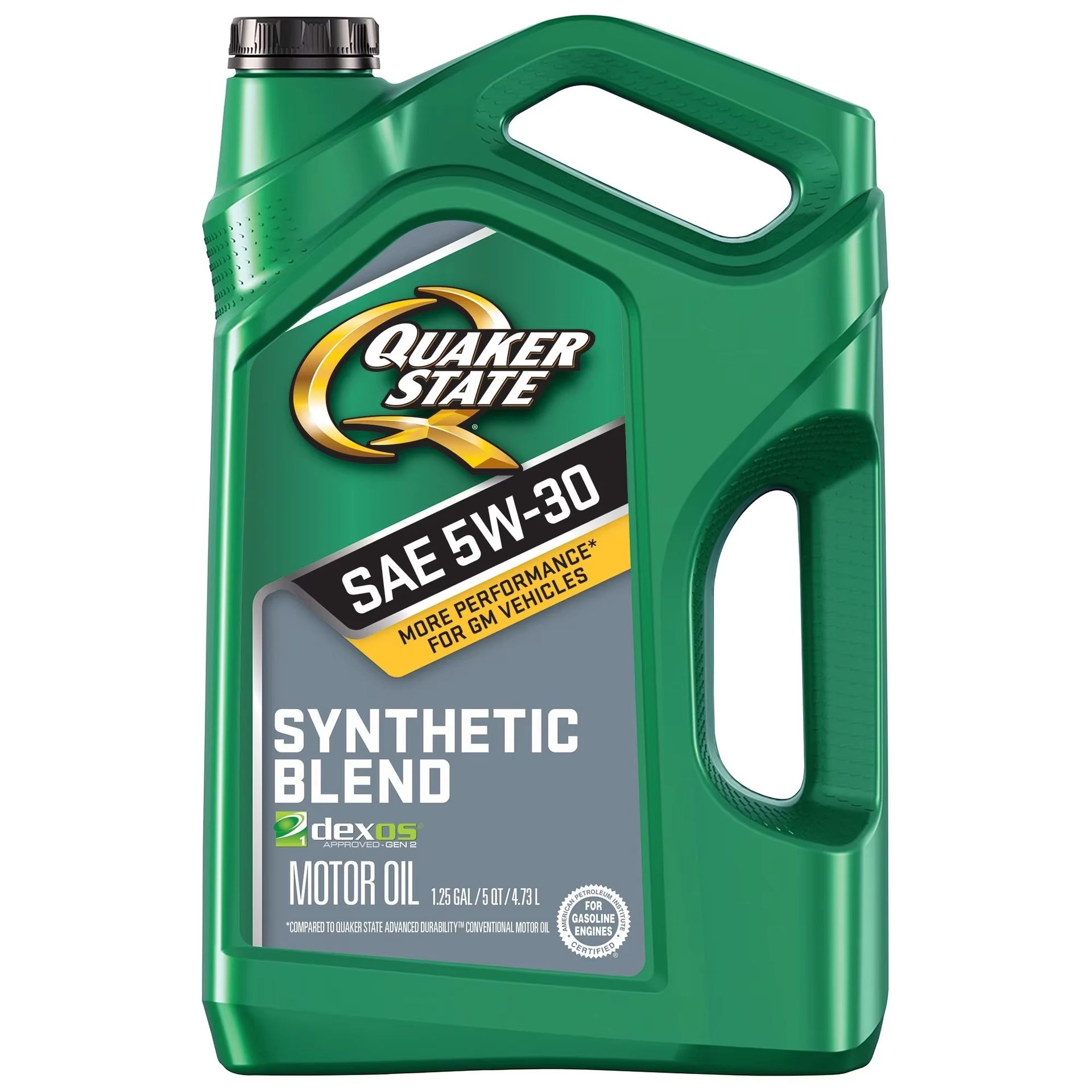 Quaker State 5W-30 5-Quart Synthetic Blend SAE Certified Motor Oil Premium Automotive Lubricant Anti-Wear Properties Made 1