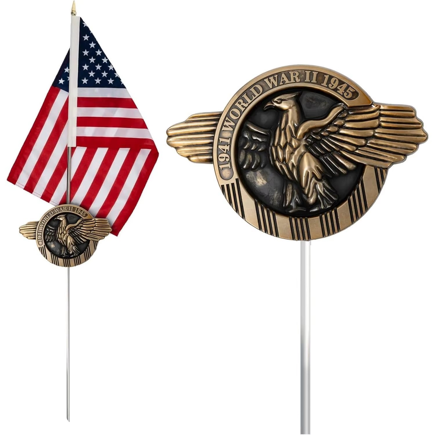 WWII Aluminum Veterans Plaque 12x18 Inch Flag Grave Marker 1200g TOP FLAGS INC Memorial Day Gifts Cemetery Use Made