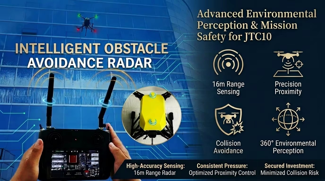 JTC10 Solar Panel Cleaning Drone High Pressure Washer UAV for Professional Building Facade and Glass Roof Maintenance