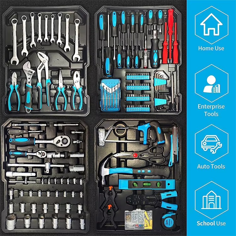 799 Pcs Box Tools Set Blow Molding Box Multi Tool Kit Set Screwdriver Socket Set Pliers Tool Trolley Toolbox Hand Operated OEM