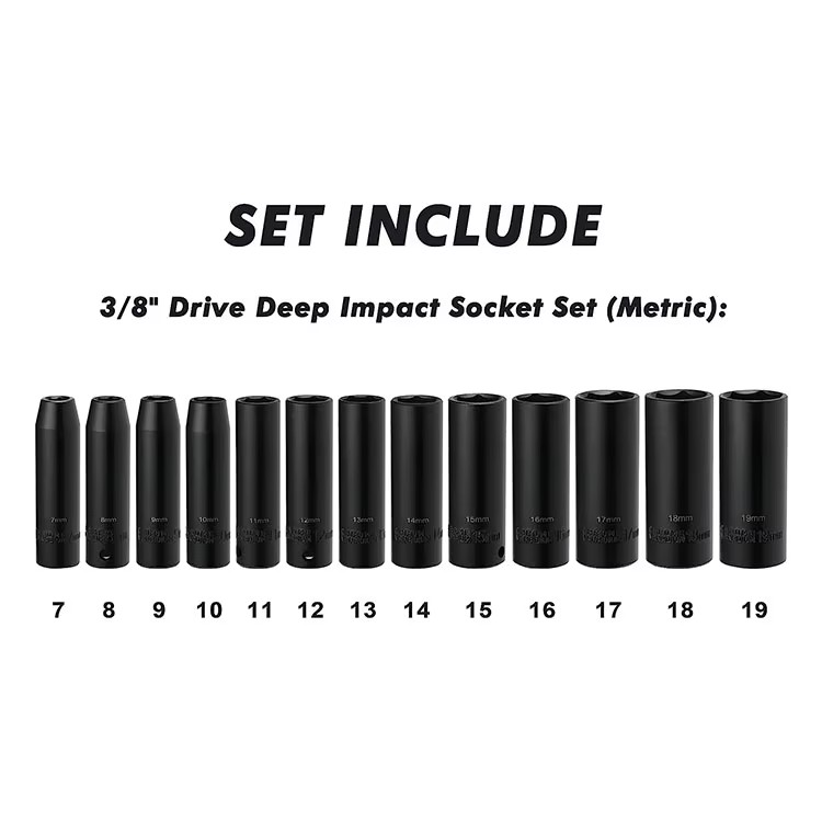 Ful Socket Sets Screw 13pcs 38Drive Deep Impact Sockef Sef(Metric) Insulated Socket Set