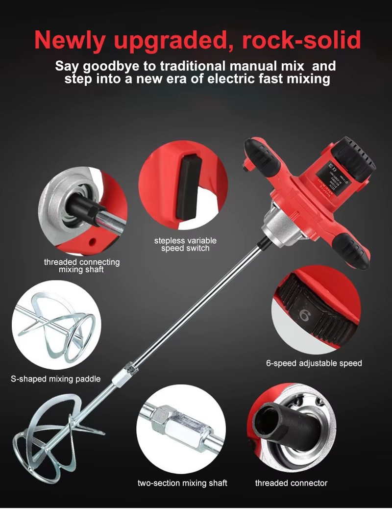 Industrial Grade Electric Paint Mixer 1200W/1400W/1600W Handheld Concrete Cement Mortar Plaster Coating Stirring Tool