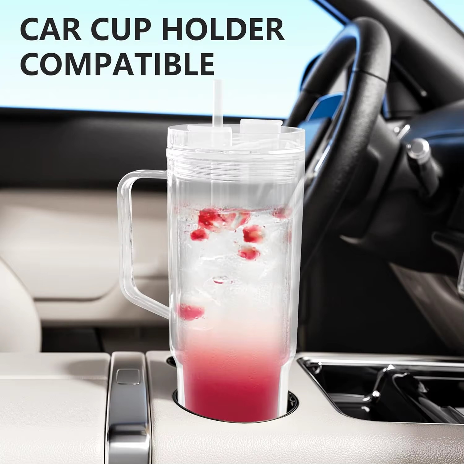 Warehouse 40oz Double Wall Reusable Clear Plastic Acrylic Tumbler with Handle for Leak-Proof BPA Free Drinkware